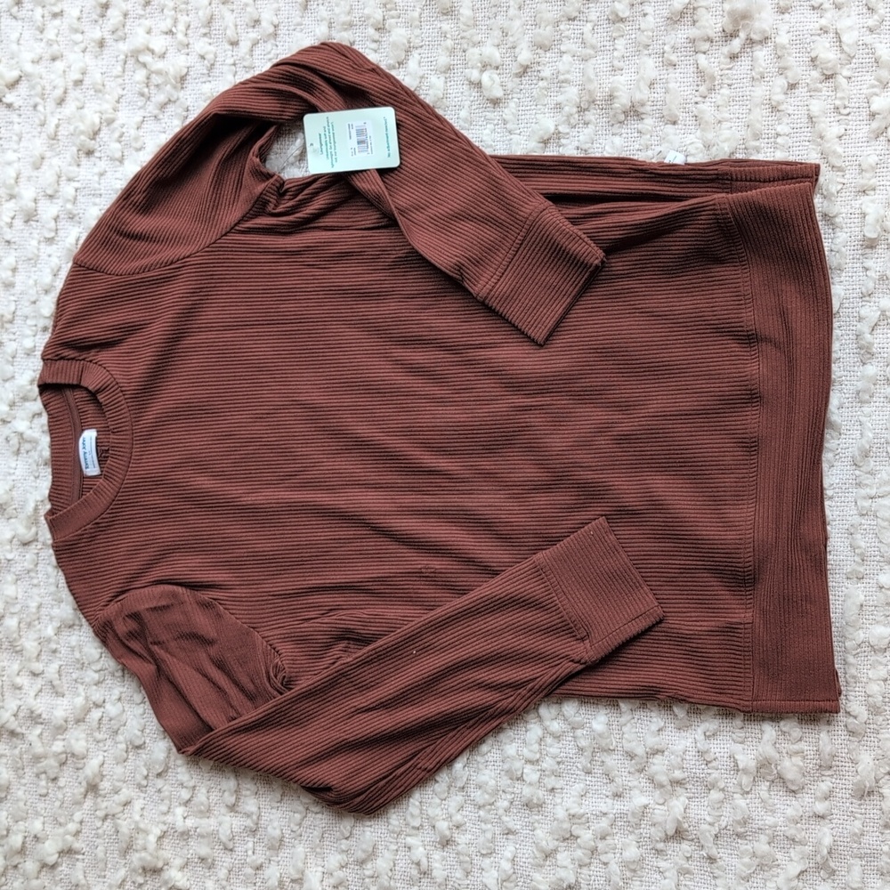 Tommy John Zen Ribbed Long Sleeve Brushed Loungewear Tee Small Women's